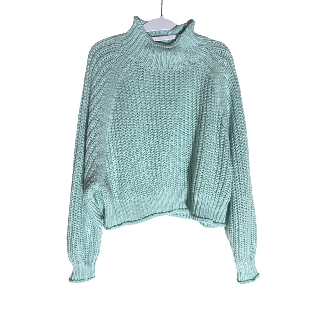 Brave Soul Crochet Knit Mock Neck Sweater - blue Size Large